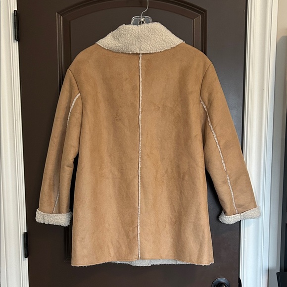 Women’s Tan Faux Suede Sherpa Teddy Jacket Shearling Lined Button Front Size M - Picture 5 of 8